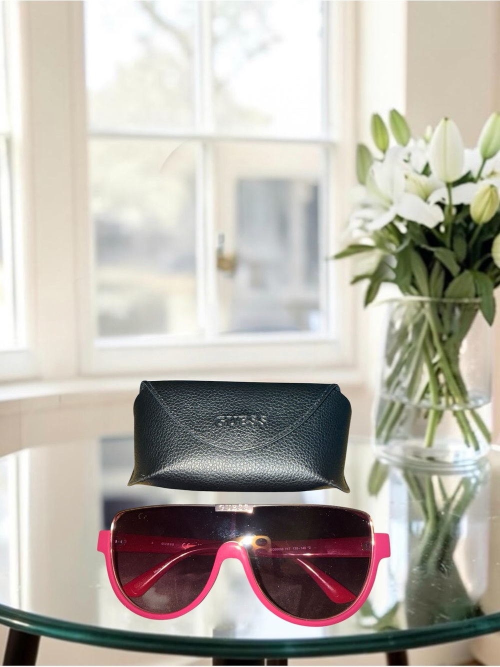 GUESS Burgundy Pink Shield Sunglasses GO00033 74T with Case & Pouch - Picture 4 of 10